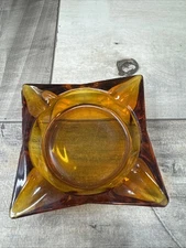 Vintage Ash Tray - Amber Glass, 4 Slot 🔥~ 4.5 inches