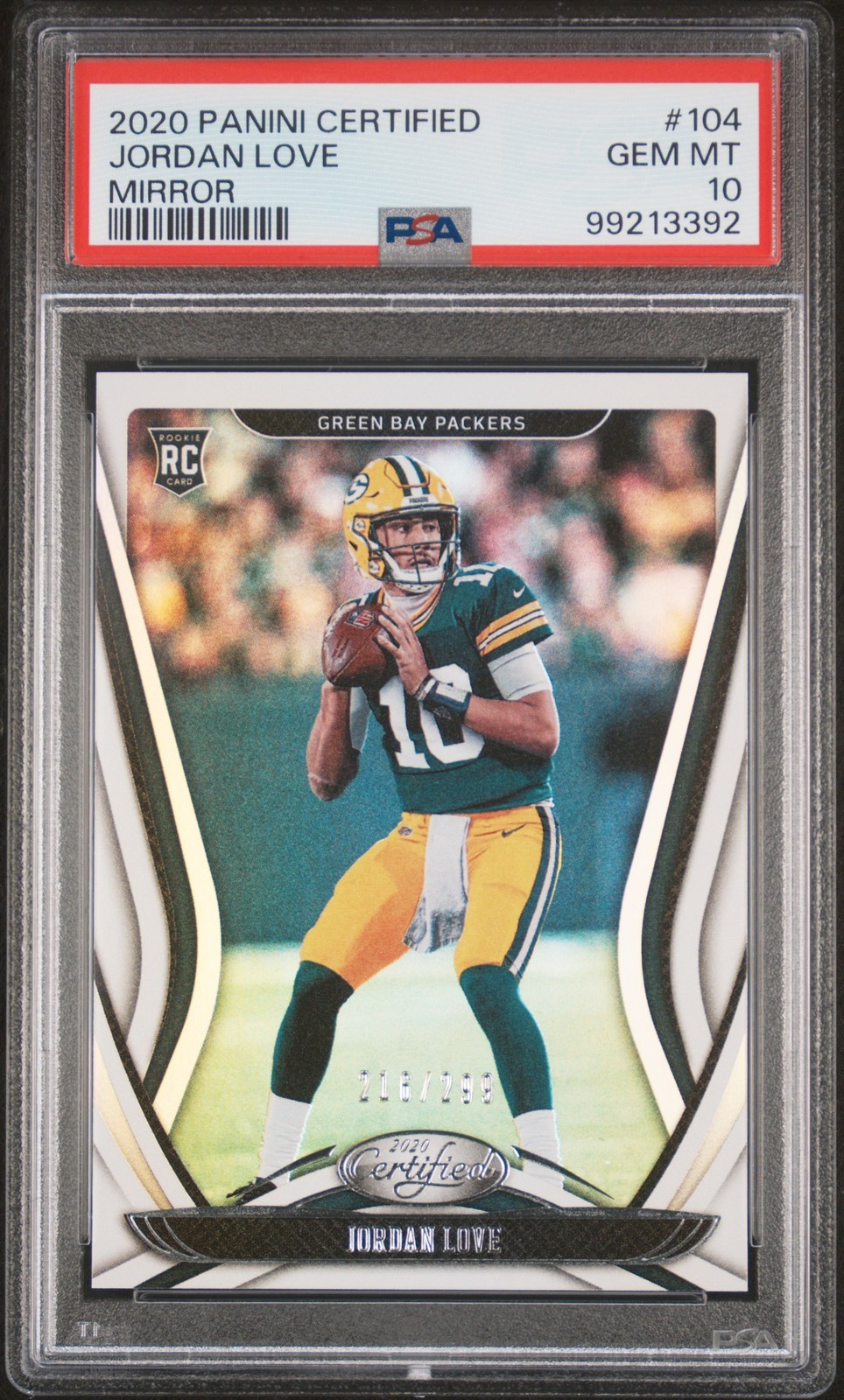 2020 Panini Certified RC Jordan Love Mirror /299 #104 Mirror PSA 10