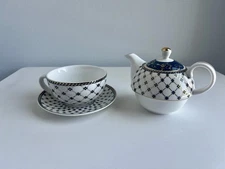 Porcelain Stacking Tea Kettle And Cup With Saucer By Grace Teaware