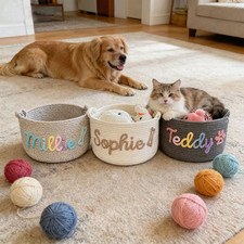 Personalised Custom Name Dog Toy Basket Cotton Rope Pet Storage Bin Easter gift