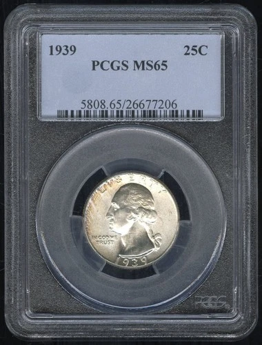 US Coin 1939 Washington Silver Quarter PCGS MS65 25C NO RESERVE!