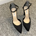 Nina Black Pointy Satin Strappy Platform Heels 9 M New — photo 2