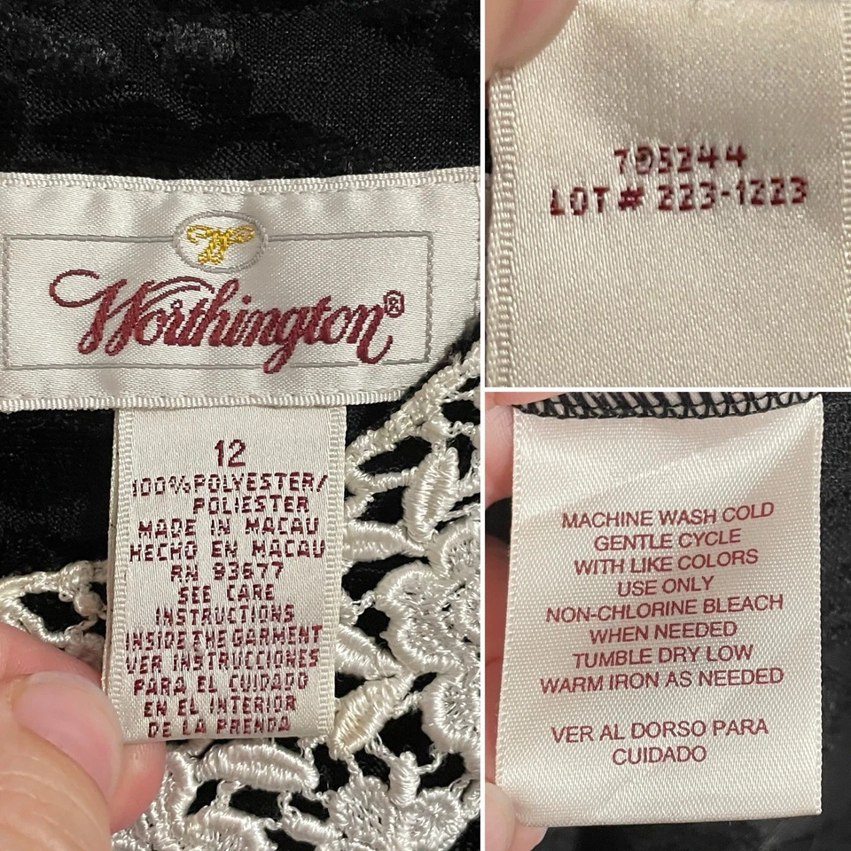 Vintage Womens Worthington Gothic Lace Collar Velvet Midi Dress 12 Black RBG - Image 2 of 4