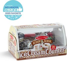 Melissa & Doug Wooden Ice Cream Counter Scoop & Serve 28-Piece Pretend Play Set