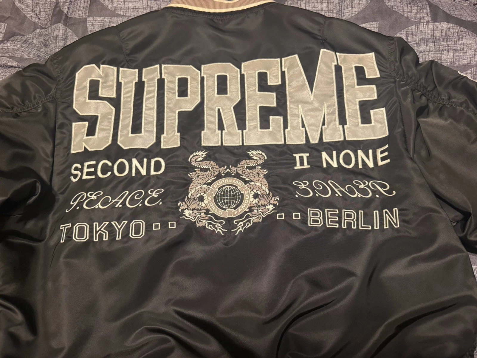 Supreme MA-1 Bomber Jacket Black Nylon Full Zip Lined Logo Men's Size M image 7