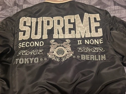 Supreme MA-1 Bomber Jacket Black Nylon Full Zip Lined Logo Men's Size M image 7