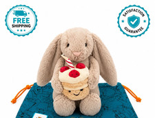 Jellycat Bashful Beige Birthday Bunny Plush NWT Soft Stuffed Toy Gift w/ Tag