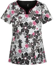MC2 Med Couture Scrub Top Sport Neckline Sizes XS S Floral Black Pink 8441 NWT