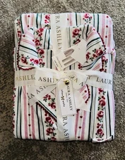 Laura Ashley womens soft Long sleeved pajama Set L Floral Velour Red Beige Green