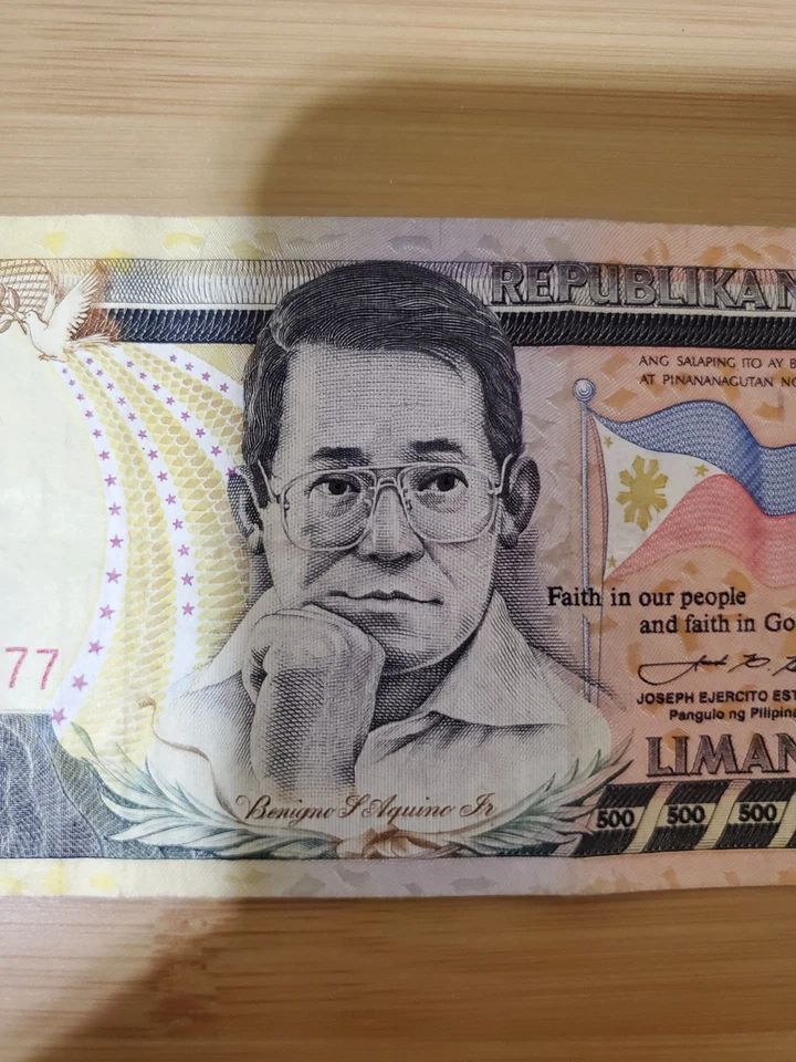 3 Piezas 1999 Benigno Aquino Jr. 500 Pesos Filipinas Papel moneda Envío Gratis Foto 4 de 4