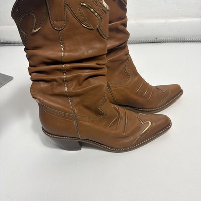 Gianni Bini Wade211 Slouchy Cowboy Boots Leather Upper Light Brown Size 7 M