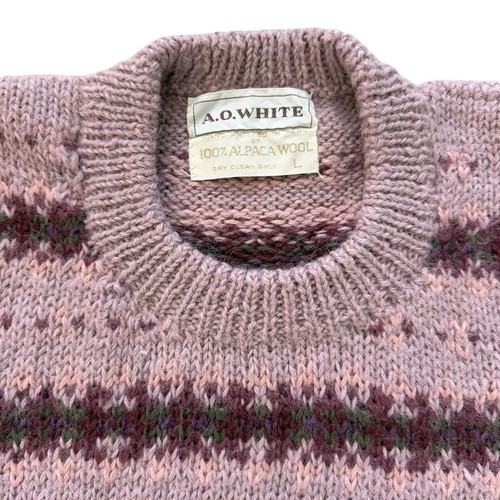 Vintage A.O. Strickpullover Pullover weiß Alpaka Wolle rosa Größe L Peru - Bild 3 von 9