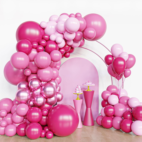 Rosa Luftballons Girlande Bogen Set, 134 Teile Hot Pink Metallic Rosa Party Ballons 4 Si