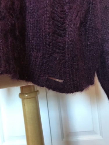 Free People Womens Oversized Cable Knit Maroon Sweater Size S Distressed Alpaca - Picture 4 of 11