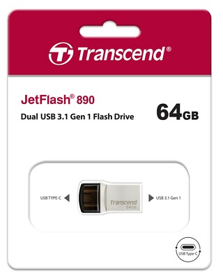 Transcend JetFlash 890 64 GB OTG USB Typ-C + USB 3.1 TS64GJF890S 64GB 890S OVP