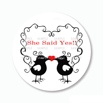 30 SHE SAID YES HEART LOVE BIRDS ENGAGEMENT SEALS SCRAPBOOK STICKERS 1.5'' ROUND