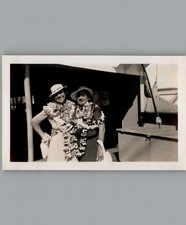 Antique 1940's Women wearing Lei's - Black & White Photography Photo