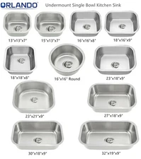 New Stainless Steel Single Bowl Undermount Bar Prep Kitchen Sink Multiple Size