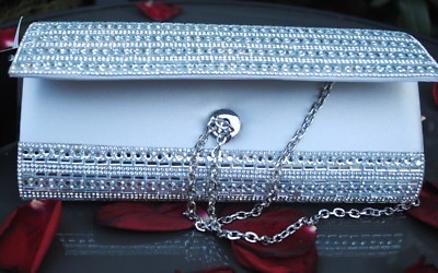 Silberne Clutch...Strass...Glitzer...Kette...Abendtasche...Party...Brauttasche
