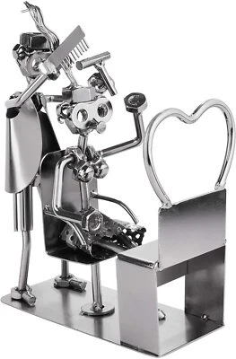 BRUBAKER Parrucchiere Figura Fatto a Mano Metallo Artista Capelli Screwman Nuovo