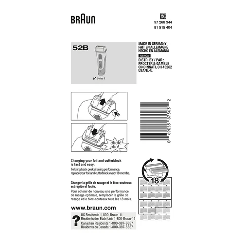 52B Series 5 Replacement Foil & Cutter Cassette For Braun Electric Shavers,Black - Picture 11 of 11