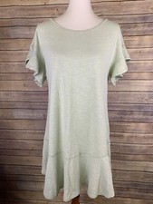 Kori American Womens Small Flutter Sleeve Dress Green Ruffled Hem Boho 