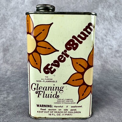 Vintage Ever Blum Fabric Cleaning Fluid In Floral Flower Power Metal Can FULL