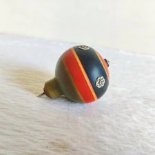 19c Vintage Handmade Lacquered Colorful Wooden Spinning Top Silver Work Toy59