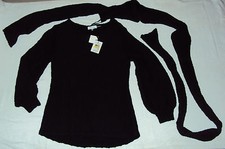 CALVIN KLEIN donna nuovo $130 2 pezzi pullover maglione sciarpa doppio set M Medium nero