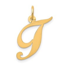 14K Yellow Gold Medium Fancy Script Initial T Charm