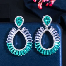 Light Blue Purple CZ Women Round Dangle Drop Earrings 925 Silver Fashion Jewelry