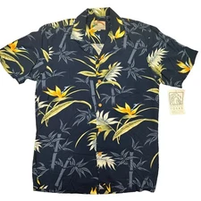 Paradise Found Hawaiian Shirt Mens S Blue Floral Short Sleeve Made Hawaii Rayon
