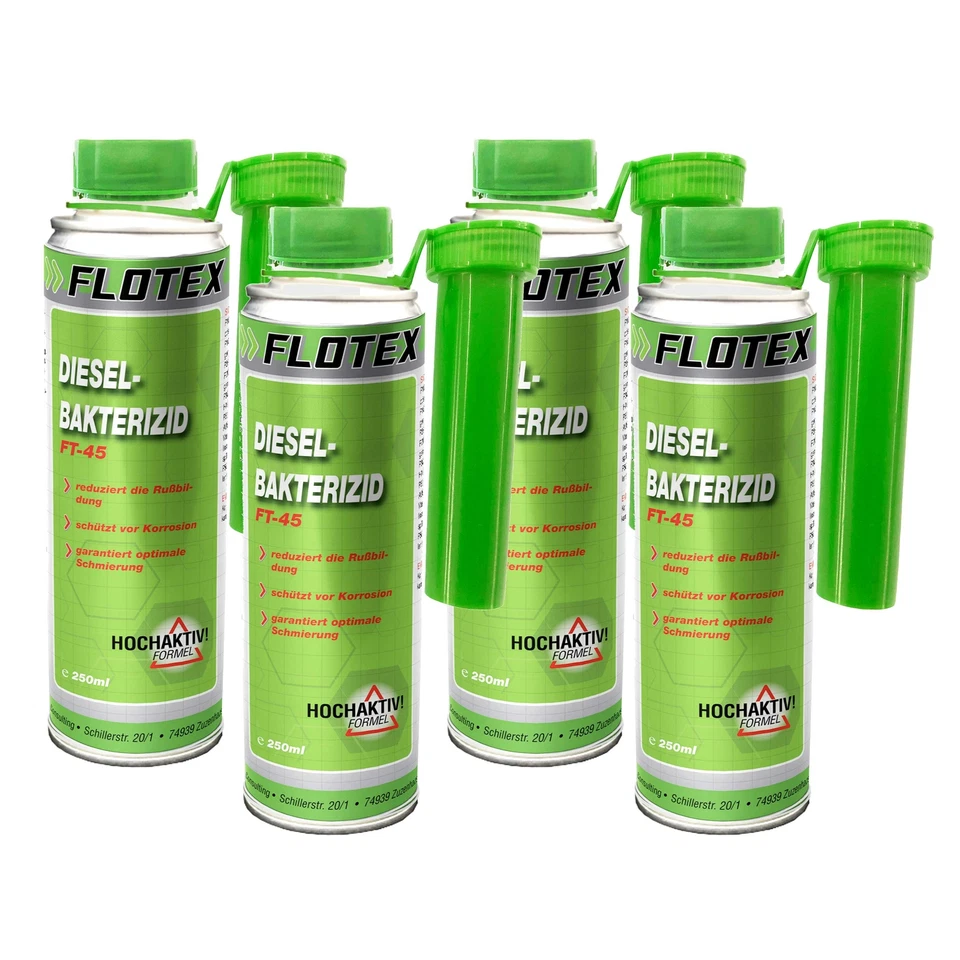 Flotex Diesel Bakterizid 4x 250ml Desinfektion für Dieselmotorenn, Heizölsysteme
