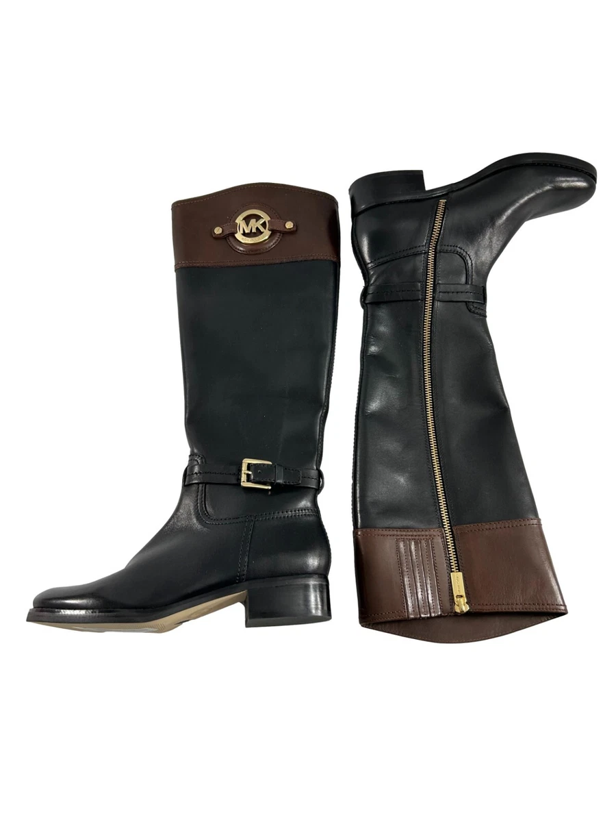 Michael Kors Womens Two Tone Leather Riding Boots Size 5.5 M Black Brown