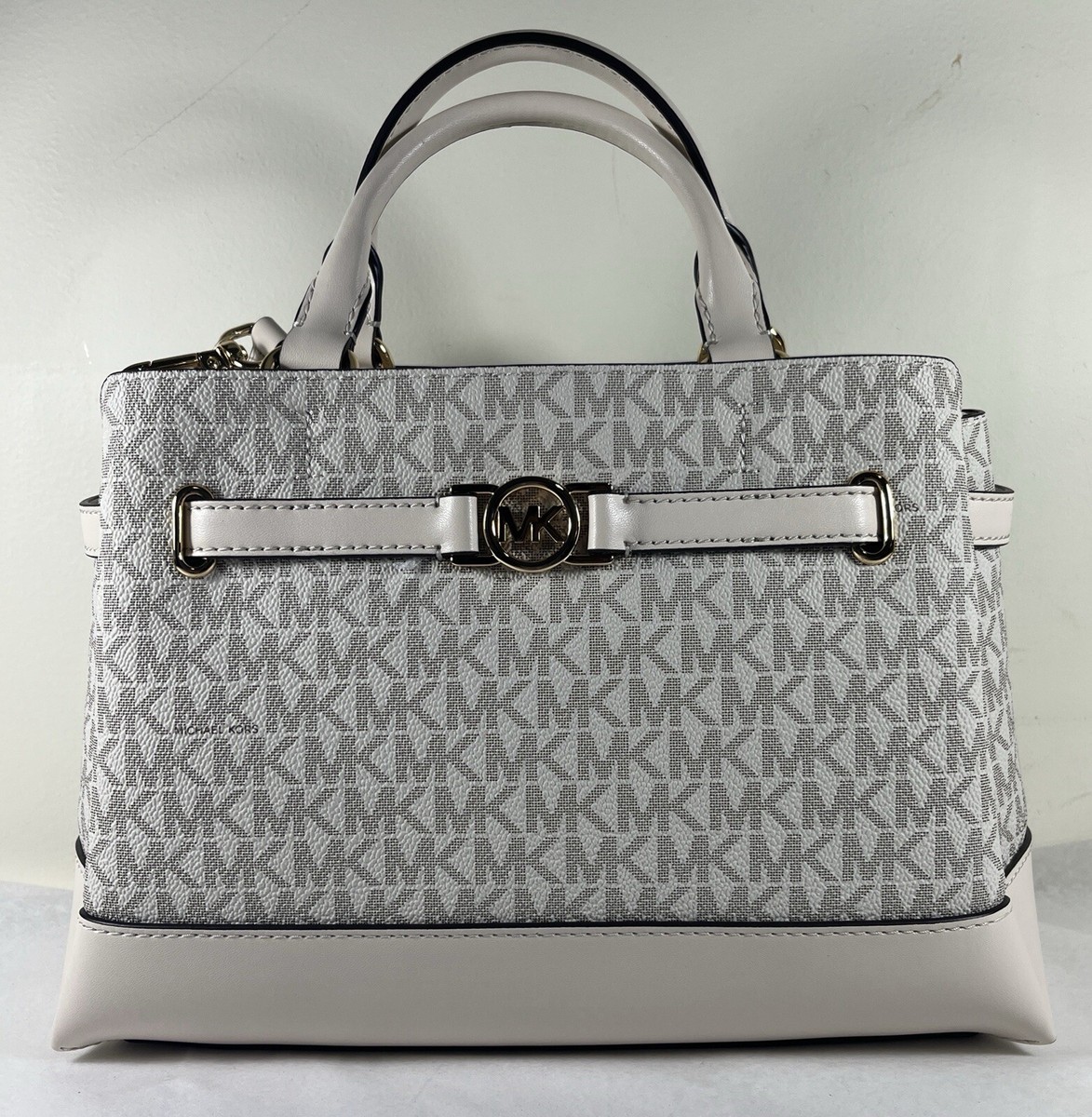 MICHAEL KORS REED ハンドバッグ ライトクリーム 新品・未使用 Michael Kors Reed Small Belted MK Light Cream Multi Satchel