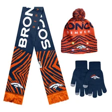 FOCO X Zubaz NFL 3 Pack Glove Scarf & Hat Outdoor Winter Set, Denver Broncos