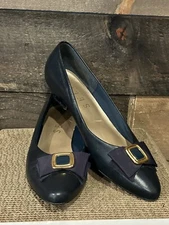 Vintage Selby Women's Size 9.5 Shoes Navy W/Bow Slip On Pump Career Loafers