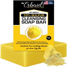 10 Sulfur Soap Cleansing Bar for Face  Body   All Natural Sulfur Facial Cle...