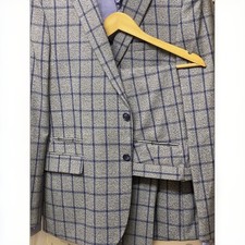 ONESIX5IVE-SLIM FIT-STRECH-2-Pieces Grey Windowpane Check Suit Men’s U.K-42/36W”
