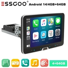 10 Inch 1 DIN Android14 Car Stereo 4+64G Carplay GPS Navi BT FM Rotatable Screen