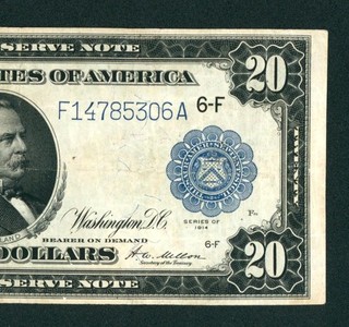 $20 1914 Federal Reserve Note DAILY CURRENCY AUCTIONS (PINHOLES)