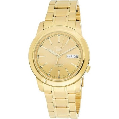 Seiko Men's Watch Seiko 5 Automatic Gold Dial Stainless Steel Bracelet SNKE56K1