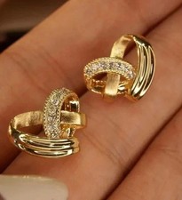 Pretty Heart Shape Stud Earrings 14K Yellow Gold Plated Simulated Round Diamond