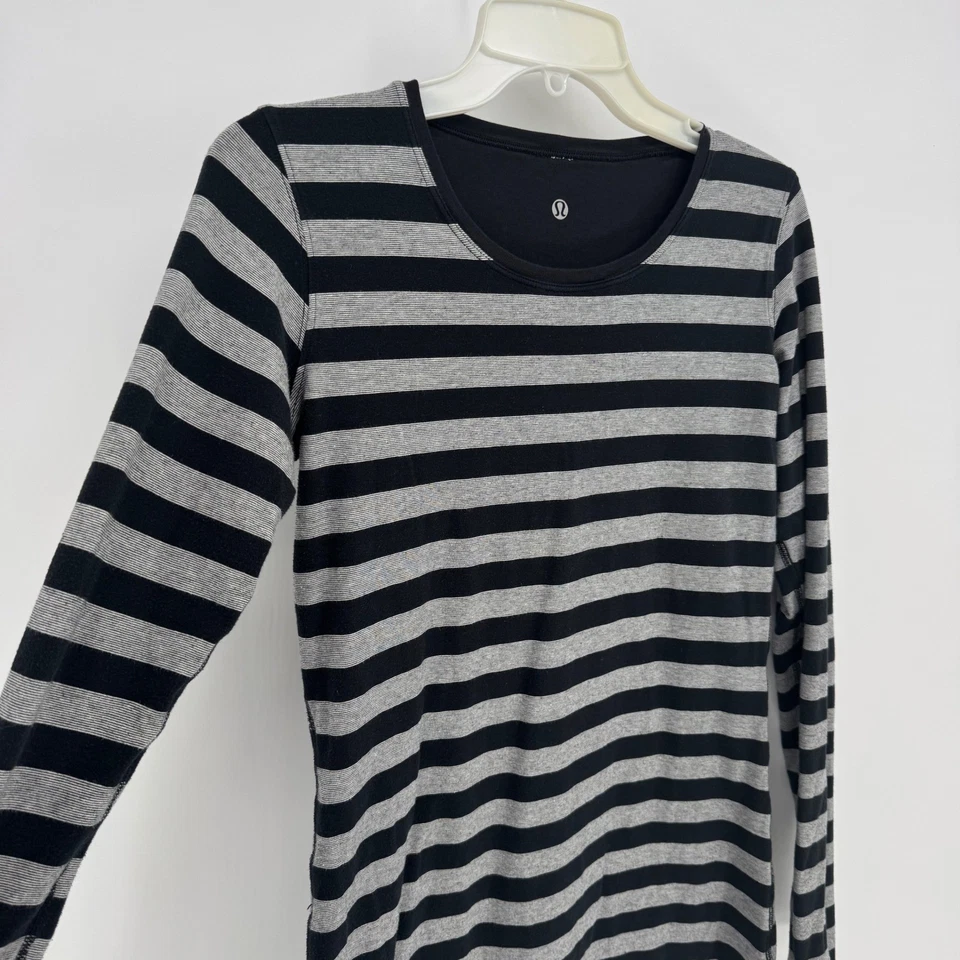 Lululemon в полоску длинным рукавом Athletic Топ женщин средний черный серый декольте - Изображение 4 из 4