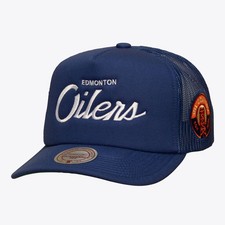 Men's Mitchell  Ness Navy Edmonton Oilers Head Coach Trucker Adjustable Hat