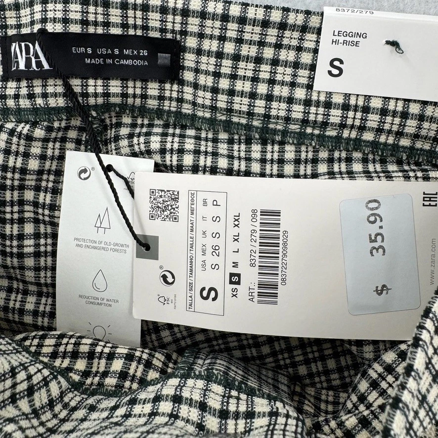 Pantalones Legging Zara Mujer Pequeños Negros Blancos Cuadros Tiro Alto Elastizados Trabajo Nuevos con Etiquetas Foto 4 de 4
