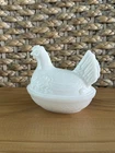 Vintage Hen/Chicken On Nest Milk Glass Candy Dish Trinket Dish H 4” Farmhouse