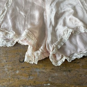 Vintage 1930s 40s Bed Shorts Lace Silk? Pink Used As Is Lingerie