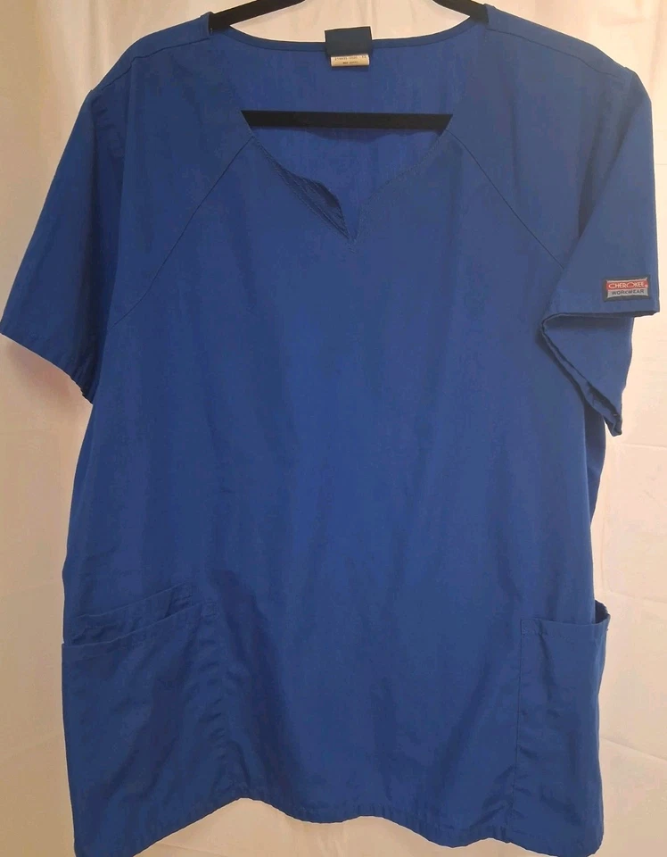 Cherokee Unisex 2X  Scrub Top Blue Buy 2 For Discount, Uniform Medical - Image 3 of 4