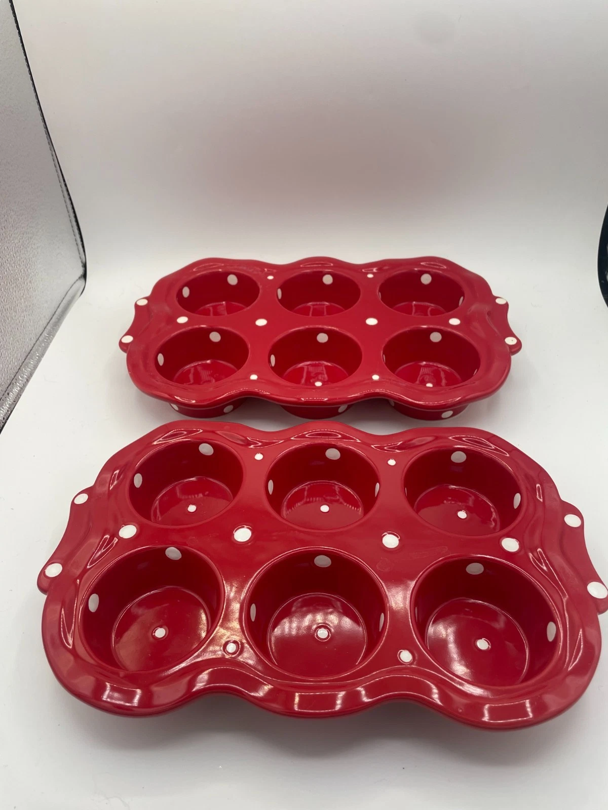 (18G) Set of 2 Temp-Tations Red Polka Dot Muffin Pan/Cupcake Bakeware